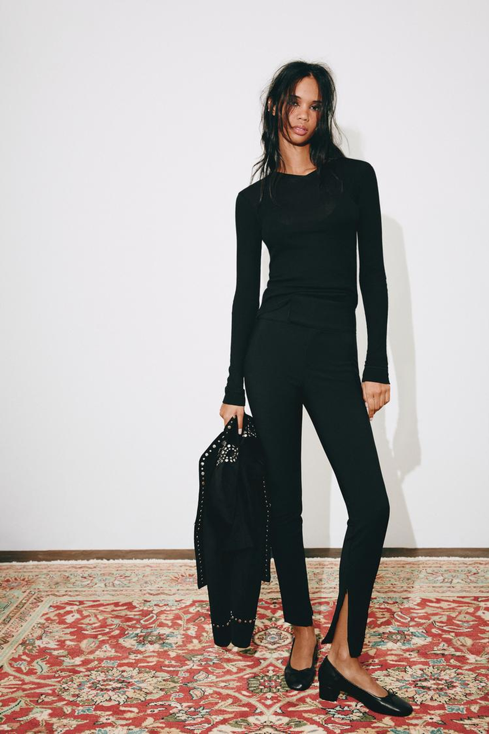 ZARA ЛЕГИНСЫ С ПОЯСОМ В РУБЧИК И МОЛНИЯМИ, ЧЕРНЫЙ