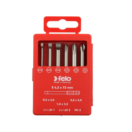 Новинка! Набор 6 шт. Биты Felo Industrial SL/H (+/-) 73 мм, в кейсе 03292716