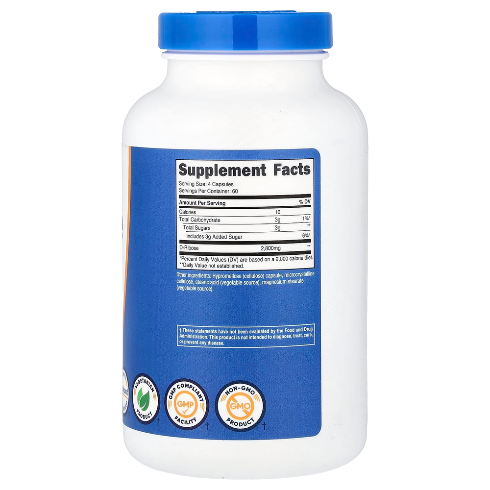 Nutricost, D-рибоза, 240 капсул (700 мг на капсулу)