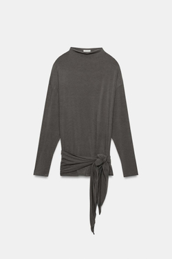ZARA ТОП С ПОЯСОМ, МЯГКИЙ СЕРЫЙ