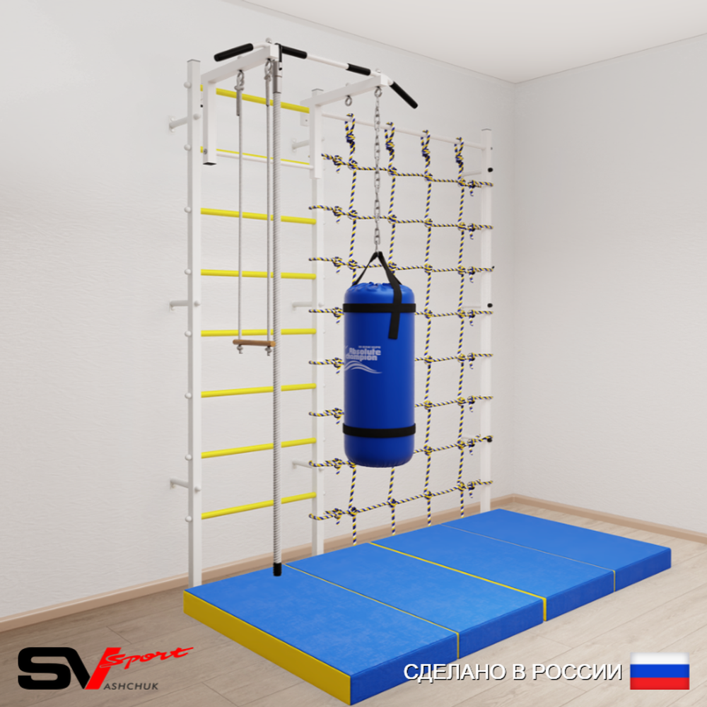 Шведская стенка Sv Sport 51570 (Турник стандарт/Канат/Трапеция/Цепь/Мешок 30кг/Мат 2м/Канатный лаз)