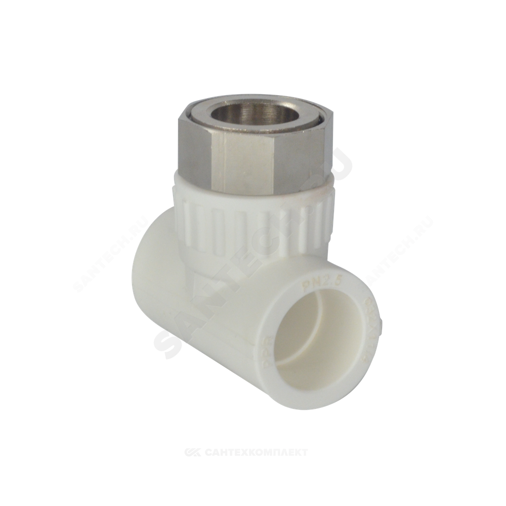 Тройник PP-R комбинированный белый Дн 20х1/2" с накидной гайкой VALFEX 11140020