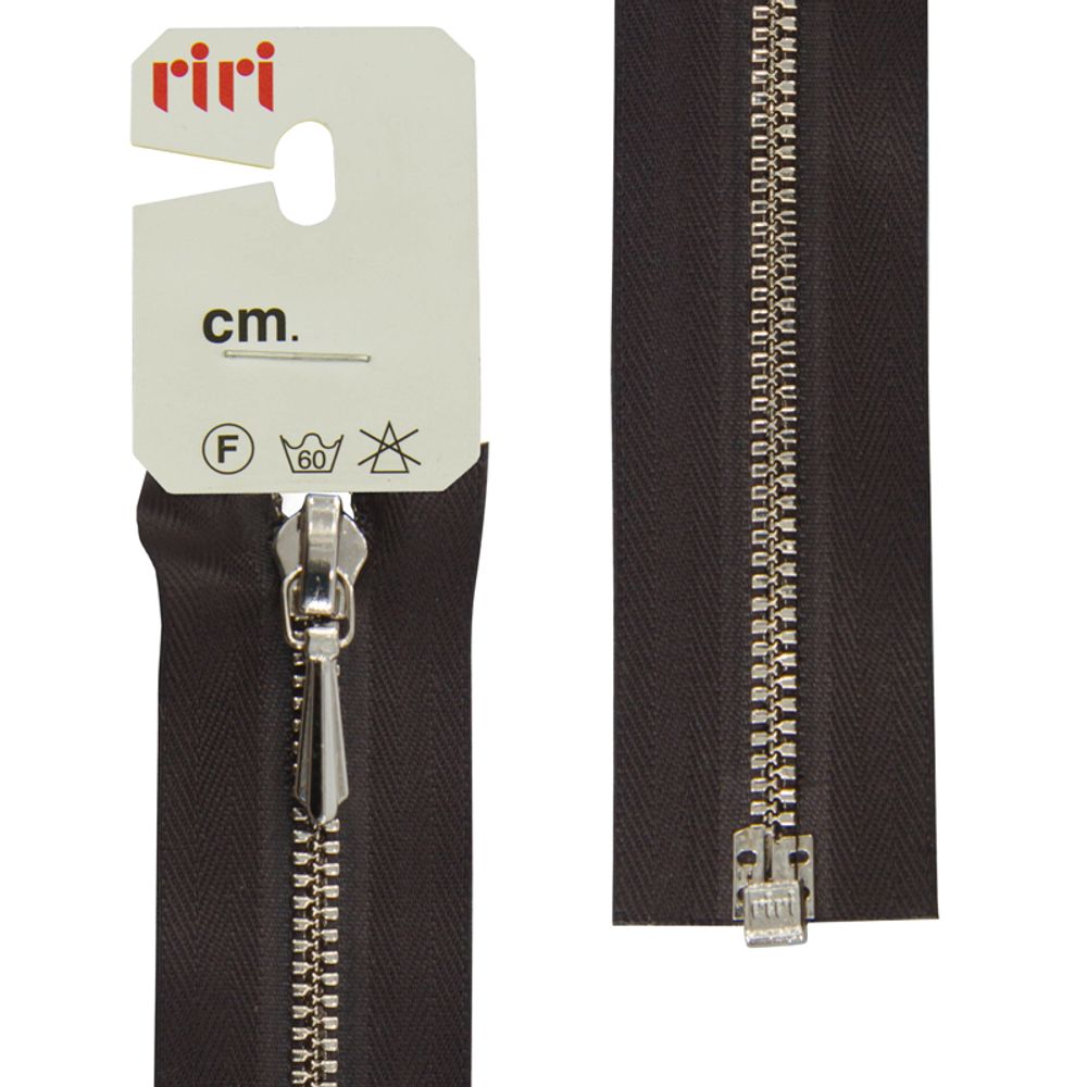 Молния металл RIRI Т3 (3 мм) 1 зам., разъем., 60 см, Ni, слайд.Tropf, цв.2226, темн. шоколад, 1 шт