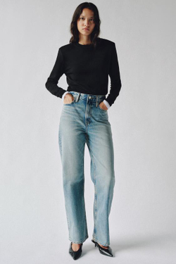 ZARA ДЖИНСЫ STRAIGHT FIT С ВЫСОКОЙ ПОСАДКОЙ — ZW COLLECTION, СИНИЙ