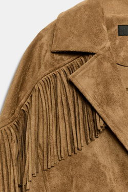ZARA КУРТКА ИЗ ИСКУССТВЕННОЙ ЗАМШИ С БАХРОМОЙ, РЫЖЕВАТО-КОРИЧНЕВЫЙ