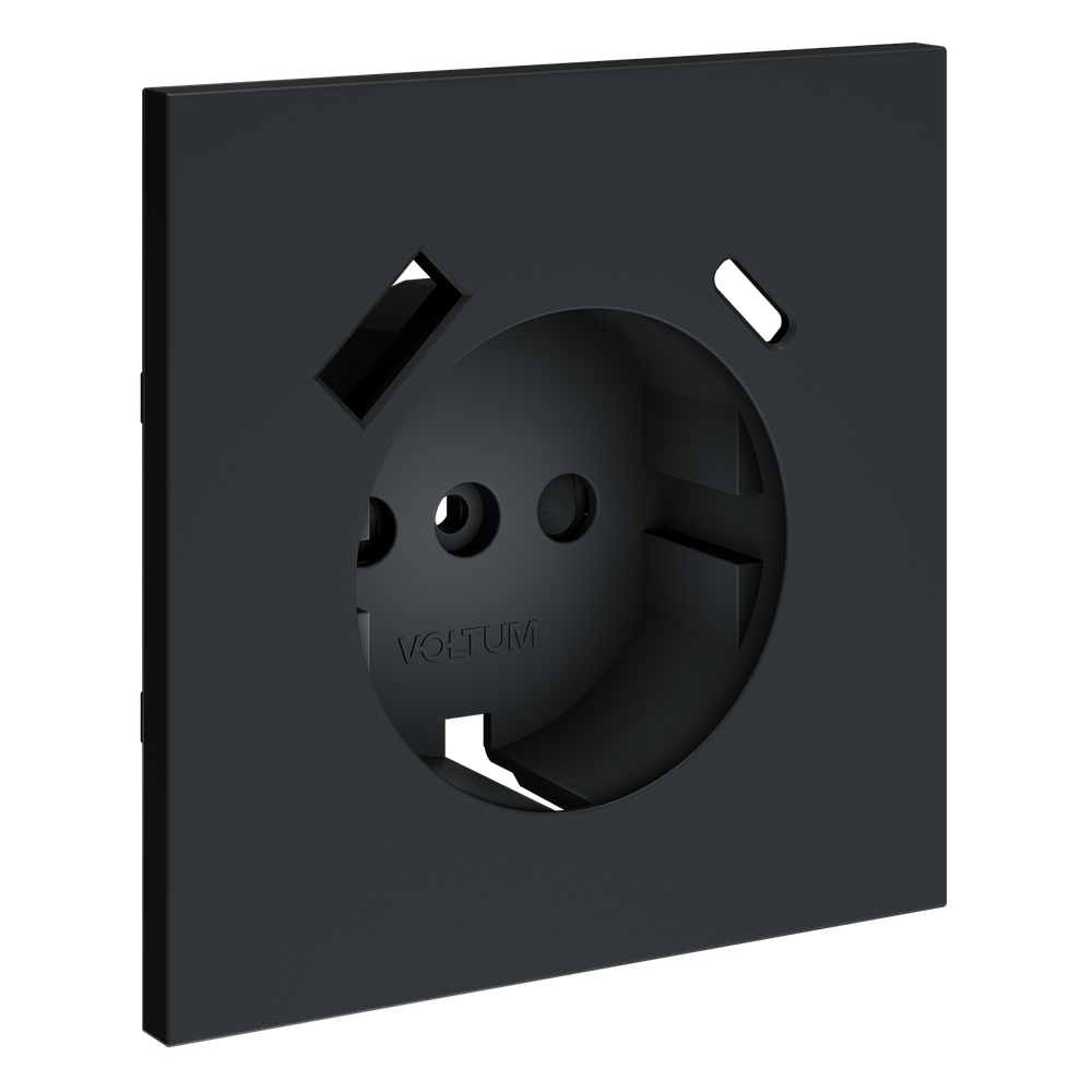Накладка для розетки с заземлением и защитными шторками, с USB A+C, (графит) Voltum S70 VLS001007