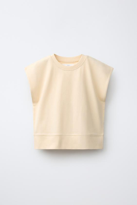 ZARA ОДНОТОННАЯ ФУТБОЛКА HEAVY WEIGHT, ЭКРЮ