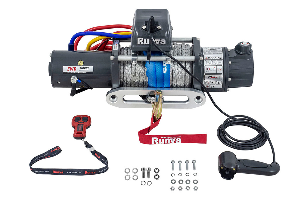 Лебёдка электрическая двухскоростная 12V Runva 10000 lbs 4500 кг (синтетический трос)