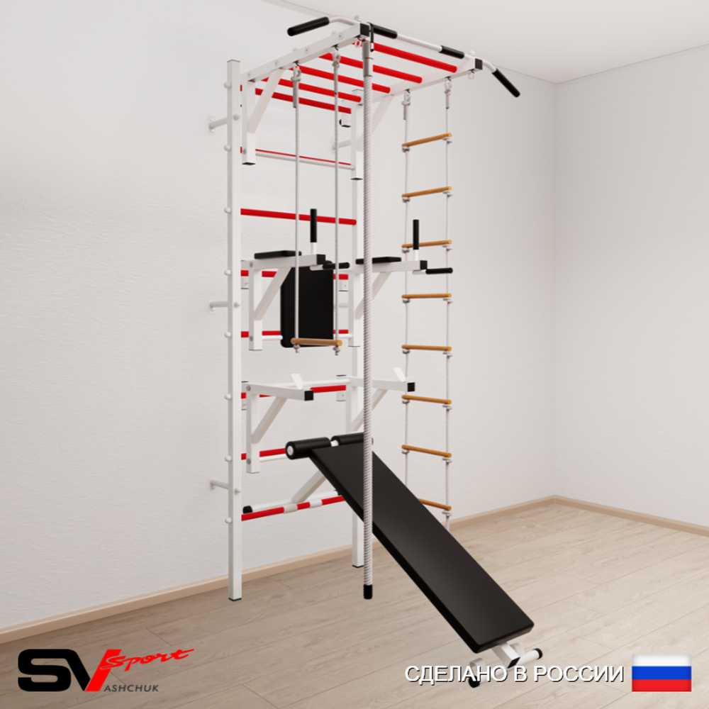 Шведская стенка Sv Sport усиленная 667 (Турник рукоход/Брусья/Стойка/Скамья/Канат/Лестница/Трапеция)
