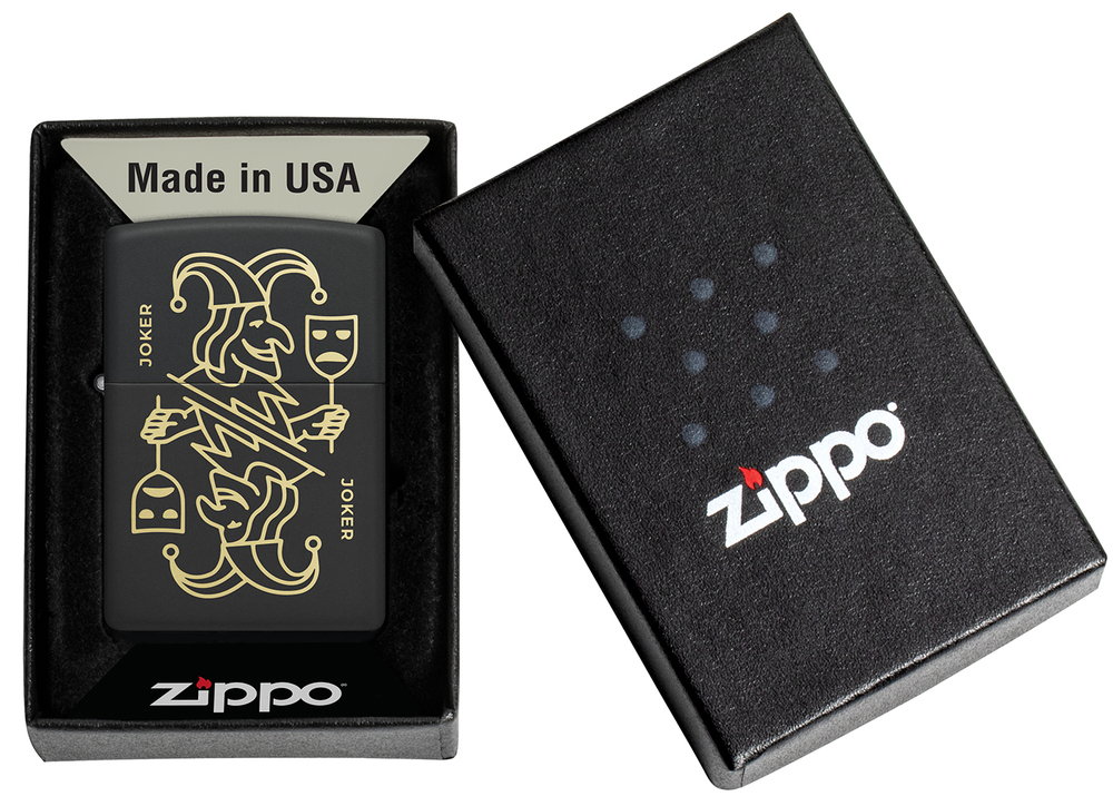Зажигалка ZIPPO Masked Joker Design с покрытием Black Matte, латунь/сталь, черная, 38x13x57 мм, шт