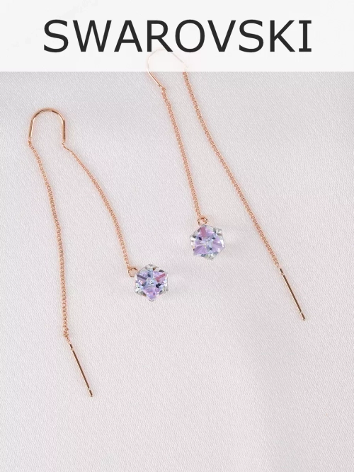 Серьги-протяжки Миражи с сиреневыми кубиками Swarovski