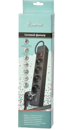 Сетевой фильтр c USB+Type C, 16А, 4 гнезда, c з/ш, с з/к, ПВС, 3 м, черный (SBSP-30C-K)