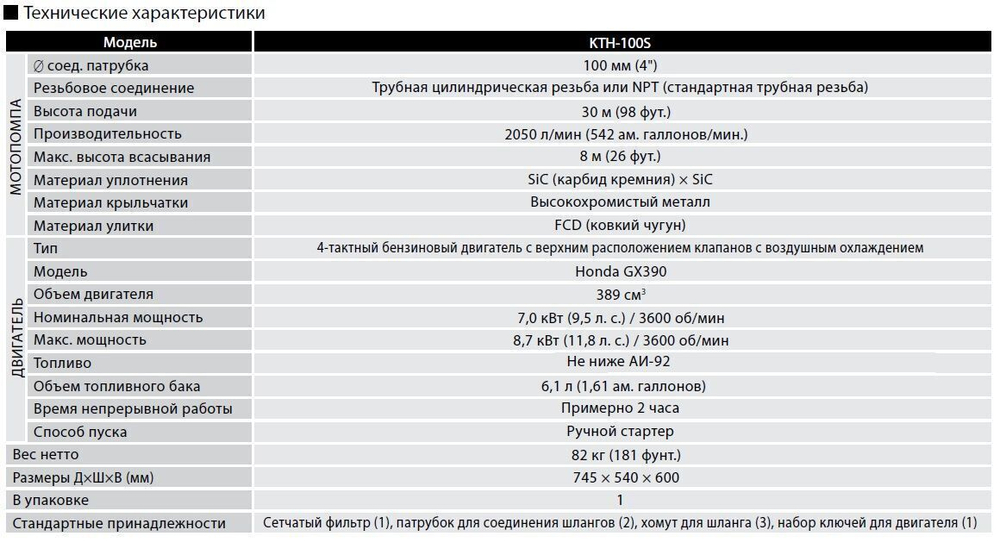 Бензиновая грязевая мотопомпа Koshin KTH-100X o/s
