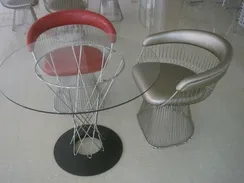 Кресло Platner Lounge H82, черная экокожа, хром