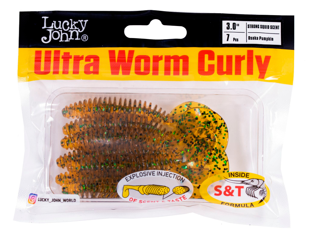 Твистеры съедоб. искусст. LJ Pro Series ULTRAWORM CURLY 3,0in (07.62)/PA19 7шт.