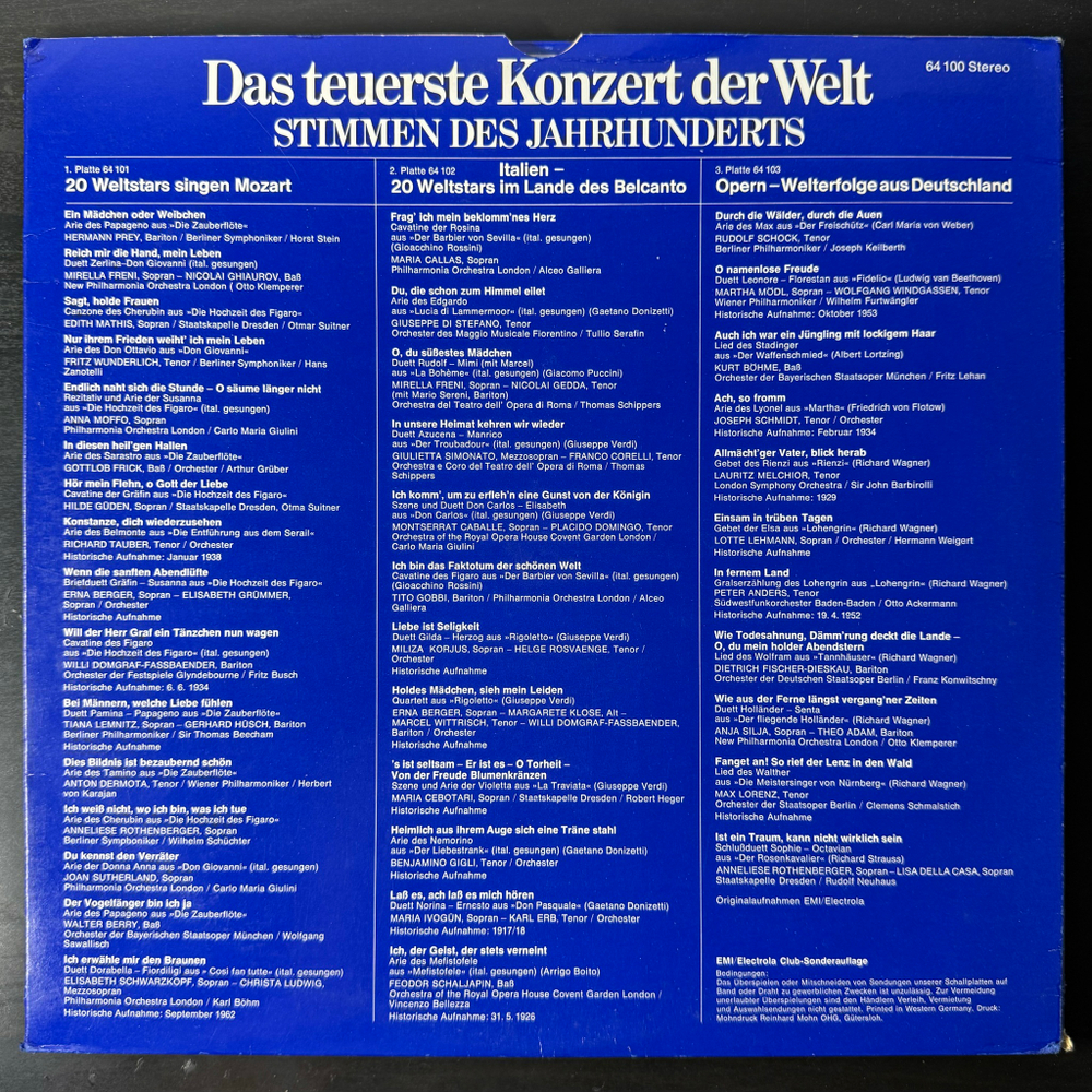 Сборник Das Teuerste Konzert Der Welt (Stimmen Des Jahrhunderts) 3LP (Германия 1975г.)