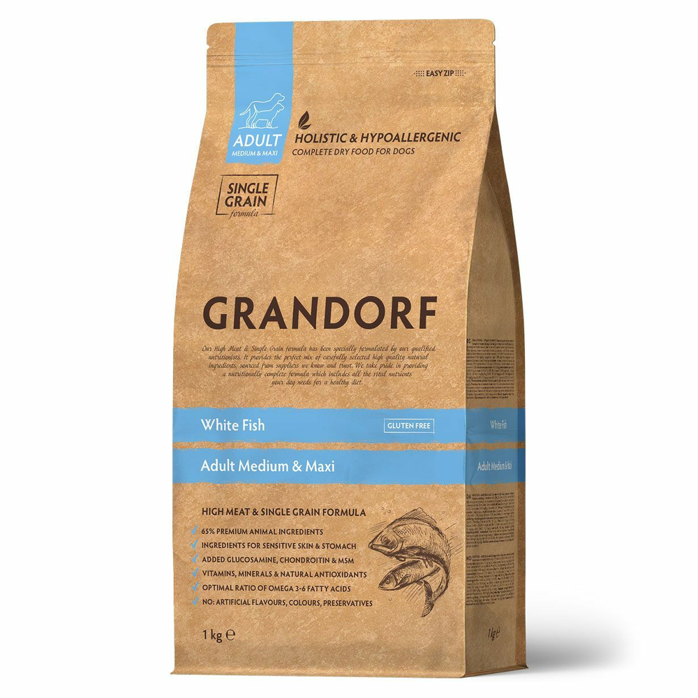 Сухой корм Grandorf White Fish Adult для взрослых собак средних и крупных пород белая рыба 1 кг