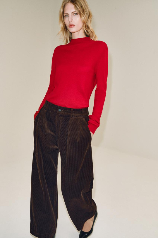 ZARA ЭЛАСТИЧНЫЕ ВЕЛЬВЕТОВЫЕ БРЮКИ — ZW COLLECTION, КОРИЧНЕВЫЙ