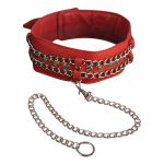 Красный кожаный ошейник с цепочками и поводком Sitabella BDSM Accessories 3101-2