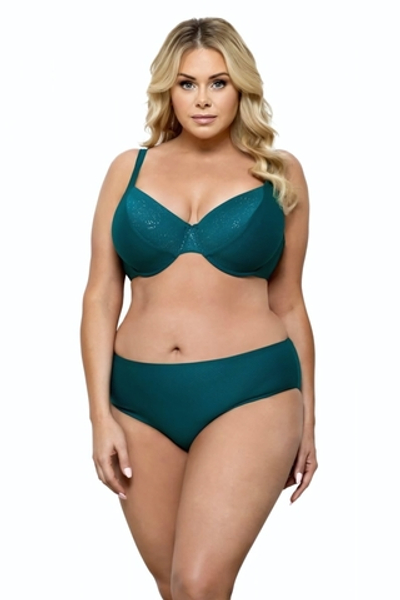 Раздельный купальник plus size с блестящими деталями на лифе (Размер: 75G/38) (Цвет: изумрудный)
