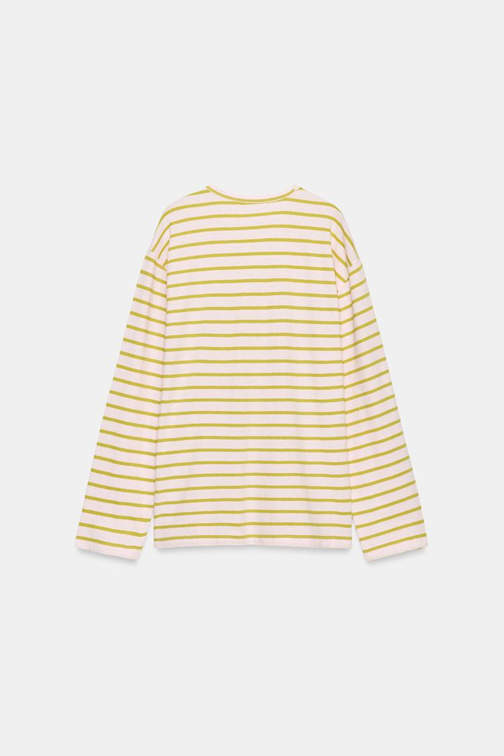 ZARA ФУТБОЛКА ИЗ ХЛОПКА И ЛЬНА В ПОЛОСКУ, ПАСТЕЛЬНО-РОЗОВЫЙ