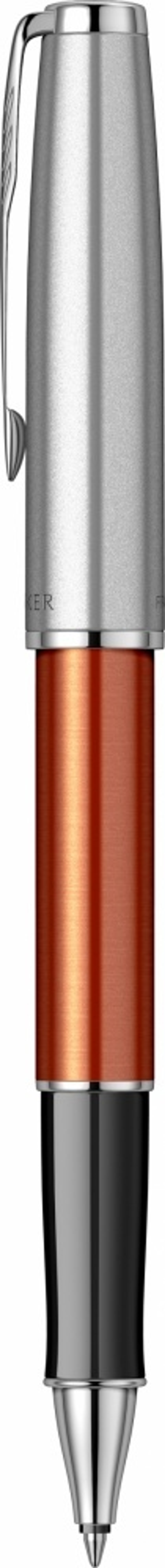 Ручка-роллер Parker Sonnet Essentials Orange SB Steel CT 2169230, цвет чернил black,перо: F, в подарочной упаковке.