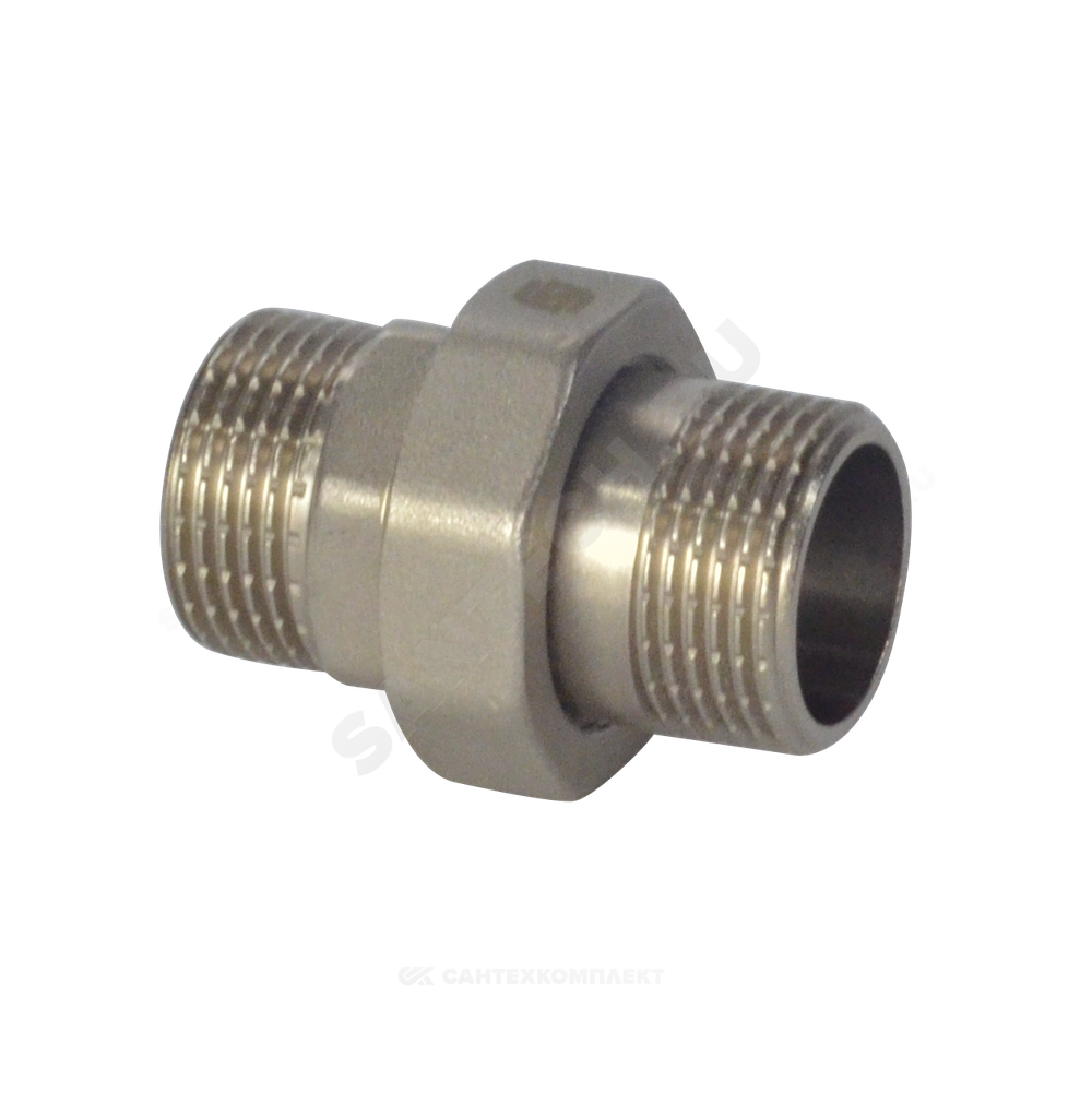 Соединитель латунь никель американка Ду 15 (1/2") прямой НР/НР SantechSystems