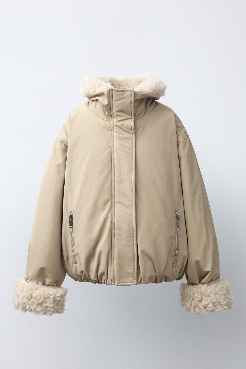 ZARA КУРТКА ИЗ ИСКУССТВЕННОГО МЕХА, ЦВЕТ СЛОНОВОЙ КОСТИ