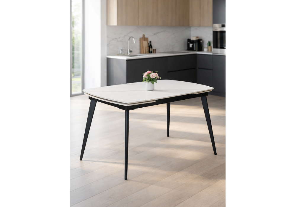 Керамический стол Woodville Aveiro 120(180)x80 белый мрамор, черный