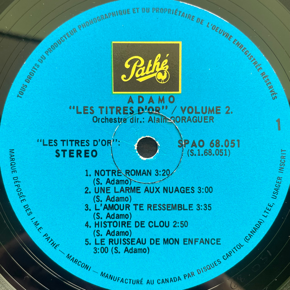 Adamo ‎– Les Titres D'Or Volume: 2 (Канада 1969г.)