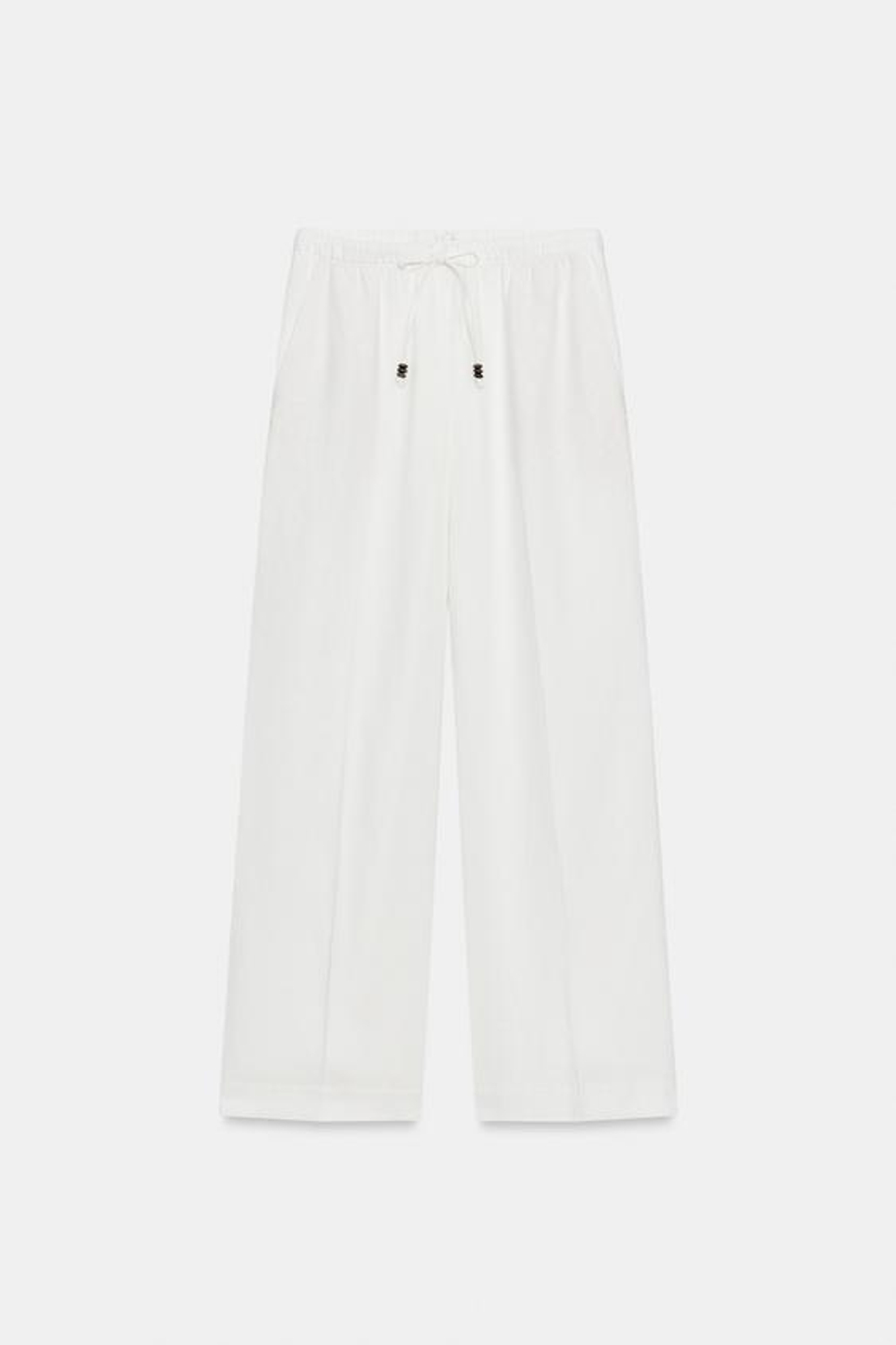 ZARA БРЮКИ ПРЯМОГО КРОЯ ИЗ СМЕСОВОГО ЛЬНА, БЕЛЫЙ