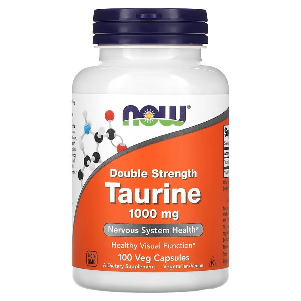 NOW Foods, Taurine Double Strength 1000 mg, 100 Veg Capsules | Ikki barobar konsentratsiyali taurin, 1000 mg, 100 kapsula