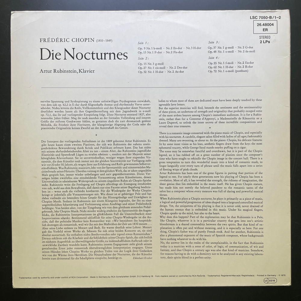 Рубинштейн, Шопен – Ноктюрны 2LP (Германия)