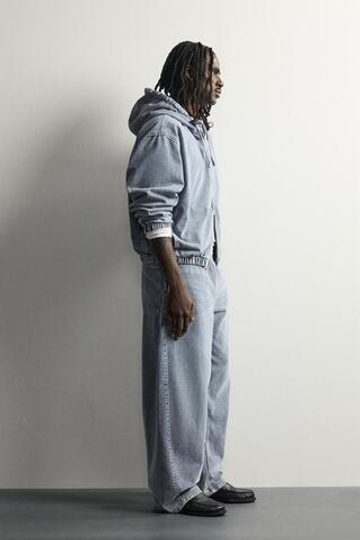 ZARA ДЖИНСОВАЯ КУРТКА С КАПЮШОНОМ, ГОЛУБОЙ