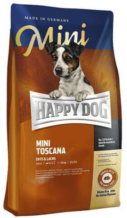 Сухой корм Happy Dog Mini Toscana Тоскана для взрослых собак малых пород с уткой и лососем 300 г