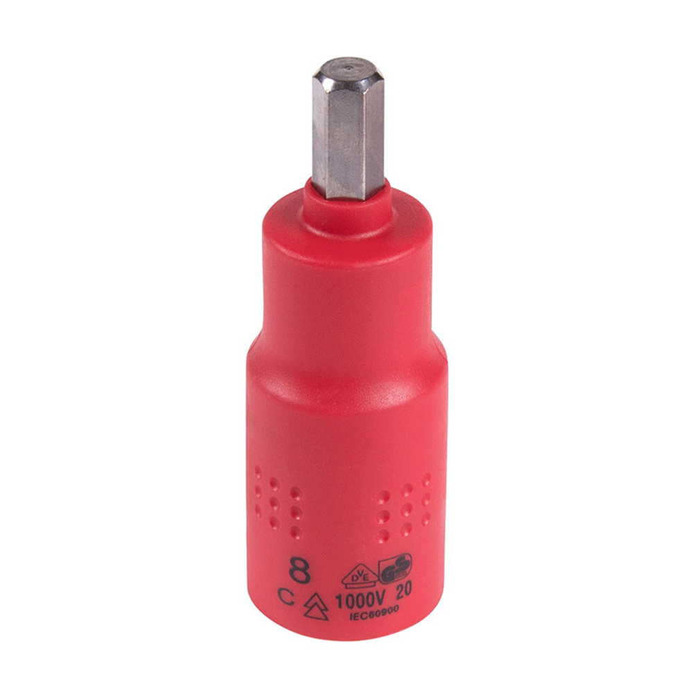 KING TONY (4025VE08) Насадка (бита) торцевая диэлектрическая 1/2", HEX, 8 мм, L = 75 мм