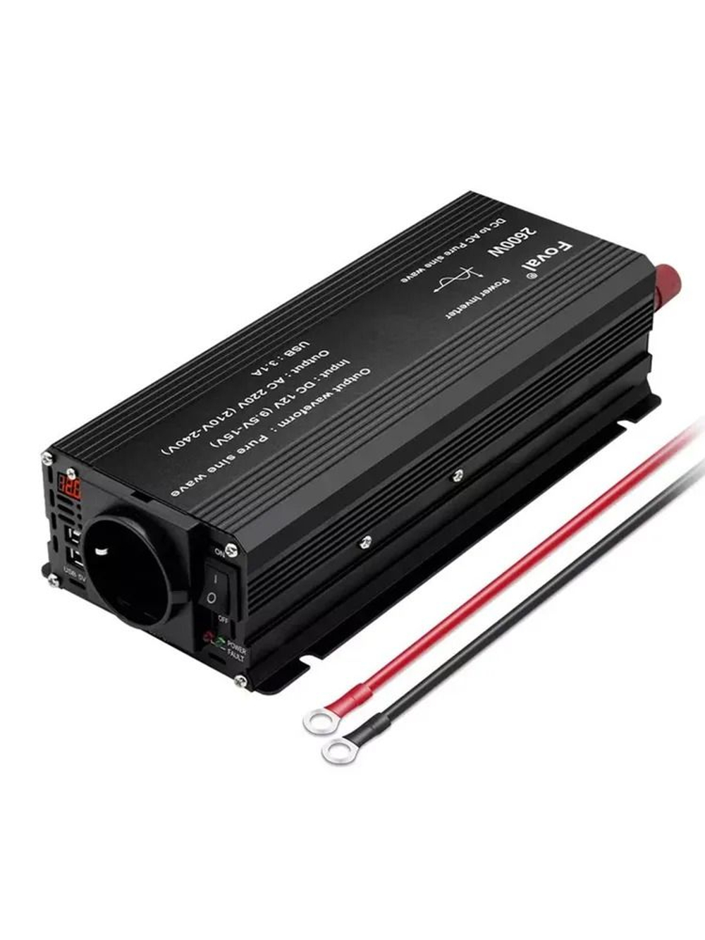 Инвертор 12V-220V 2600W черный Foval без экрана