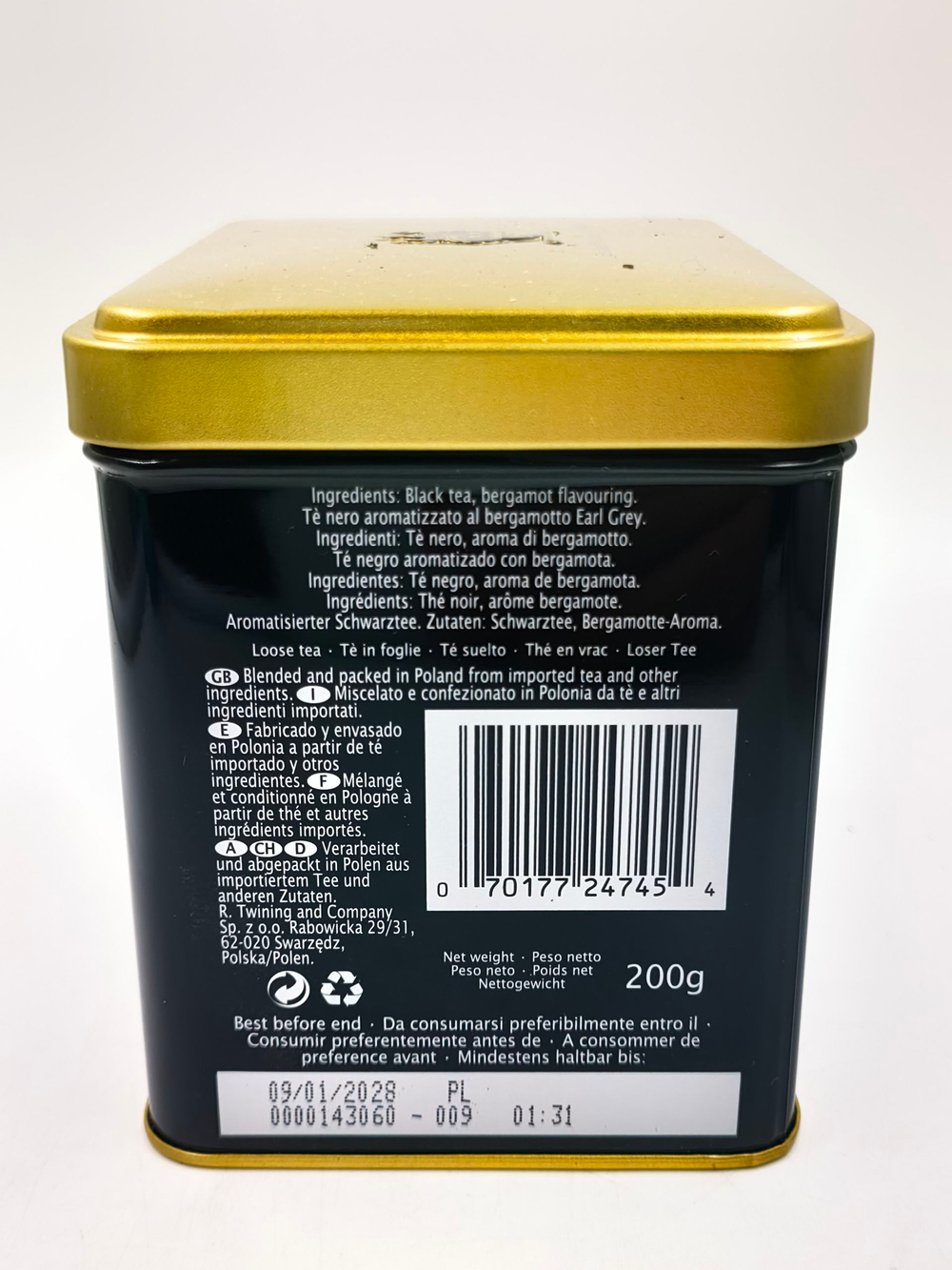 Чай черный Twinings "Earl Grey" листовой в жестяной банке, 200 г (Польша)