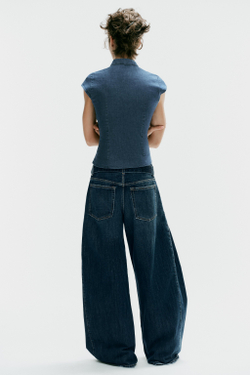 ZARA ДЖИНСОВЫЙ ТОП НА ПУГОВИЦАХ, СИНИЙ