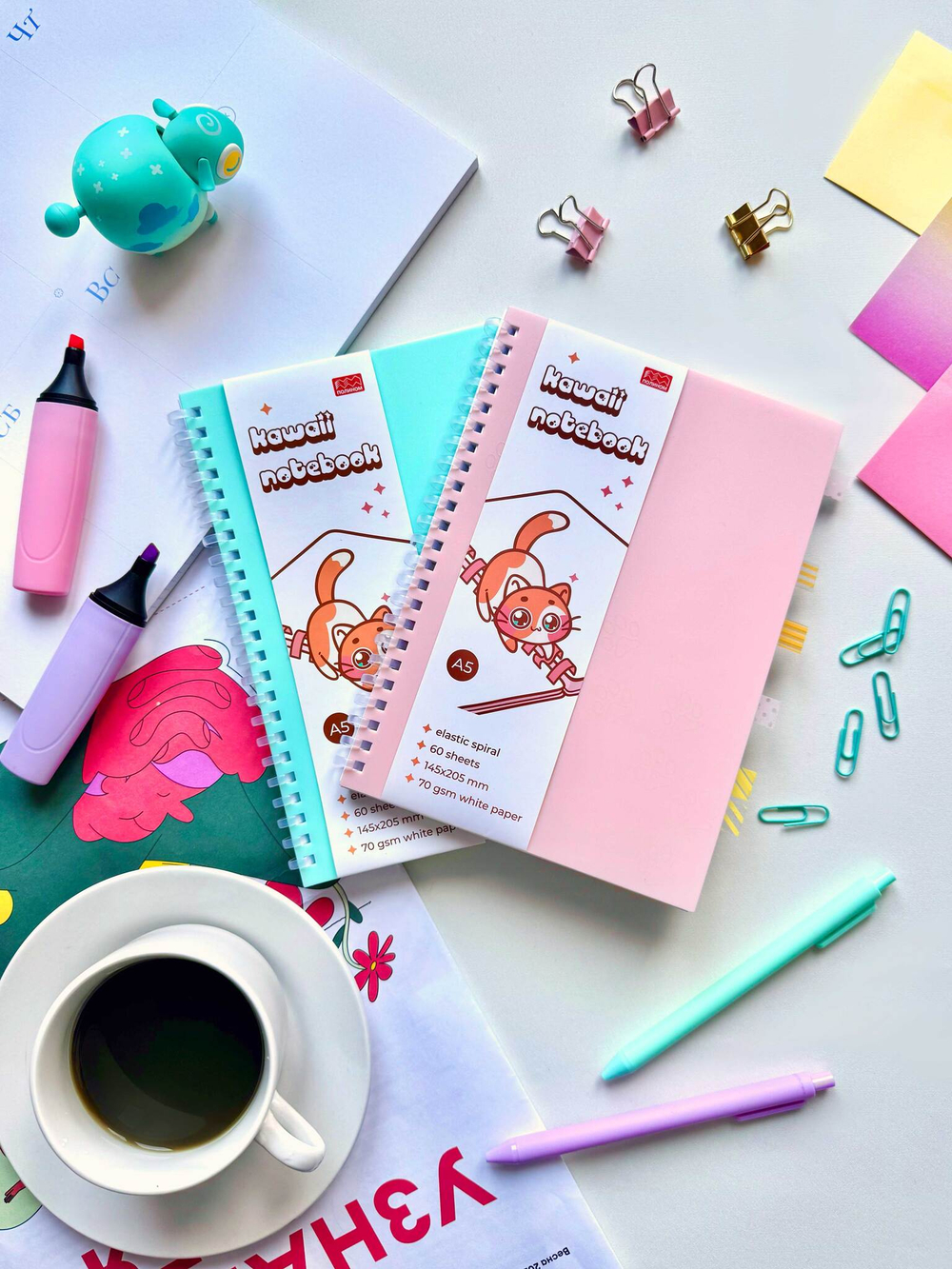 Тетрадь "Kawaii notebook" на эластичном гребне, A5, 60 л, голубой