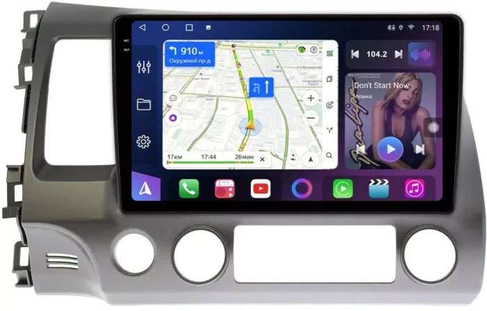 Магнитола для Honda Civic 8 4d 2005-2012 (левый руль) - FarCar S500-TS10 монитор 10.36" QLED на Android 14, Быстрая, CarPlay, 4G SIM-слот
