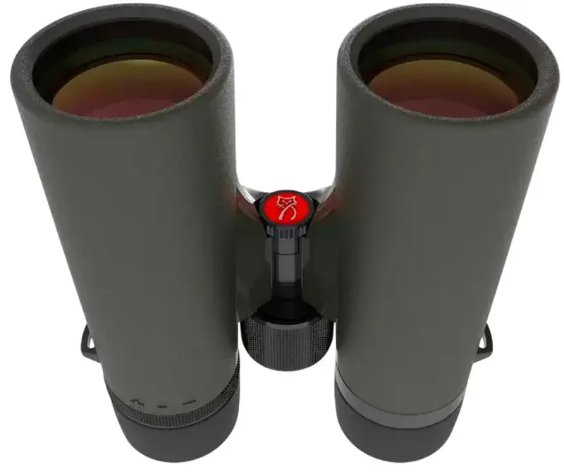 Бинокль MewLite Eternals Pro 8x42 ED Roof - вид спереди с красными кольцами вокруг линз