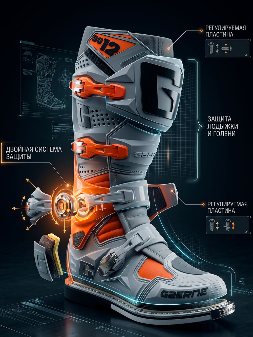 Мотоботы GAERNE SG-12 ORANGE/GREY/WHITE 44