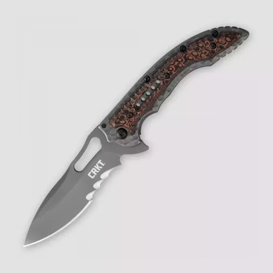 Нож"Fossil"скл,кл.Gray Ti-Nitride,1/3 серрейтор,ст.8Cr13MoV,58-60HRC,рук.нержав.ст+вставка песочн. G-10,клипса