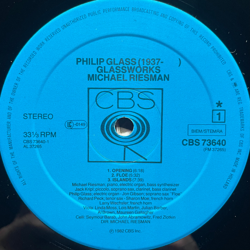 Philip Glass ‎– Glassworks (Голландия 1982г.)