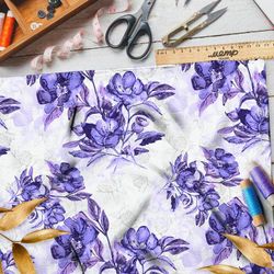 Ткань дюспо фиолетовые цветы, нарисованные акварелью