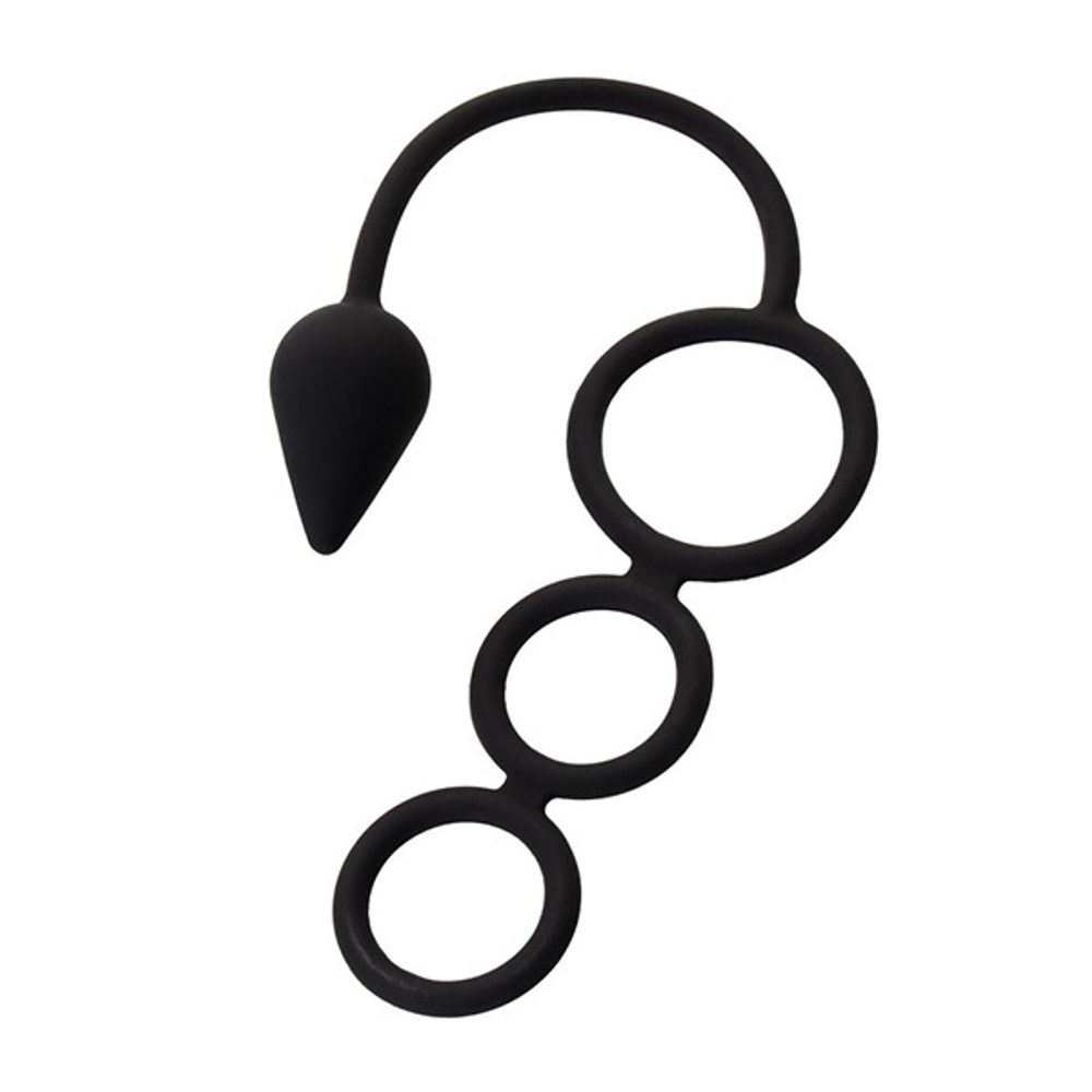 Тройное эрекционное кольцо 3см и 4см с анальным хвостом Erotist Toys Anal Plag with Cock Ring Drop Size M