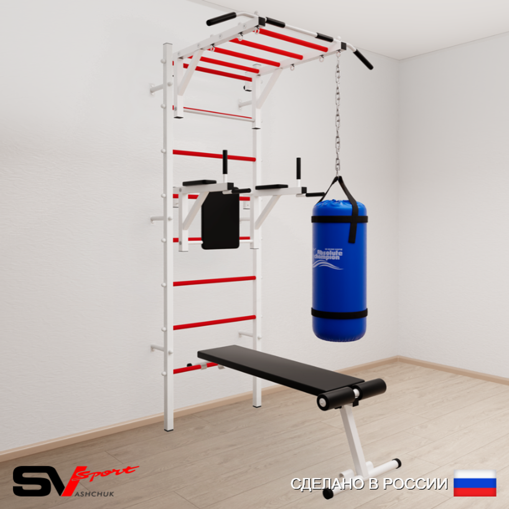 Шведская стенка Sv Sport усиленная 6241 (Турник рукоход/Брусья/Скамья/Цепь/Мешок 15кг)