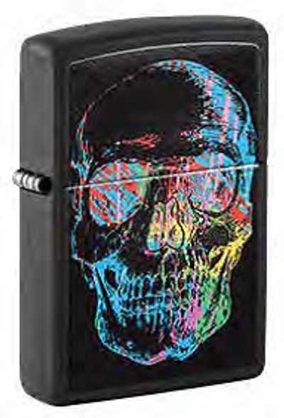 Цена наЗажигалка ZIPPO Skull Design с покрытием Black Matte, Череп, латунь/сталь, черная