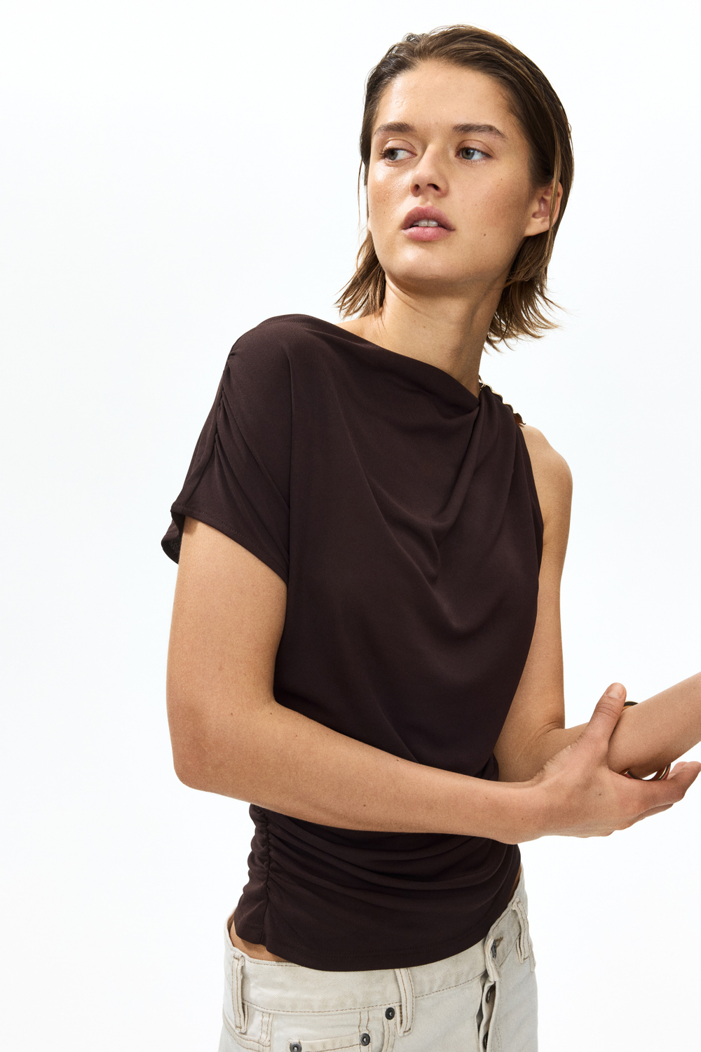 Драпированный топ из джерси — асимметричный вырез - H&M